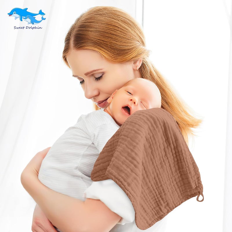 SWEET DOLPHIN 12 Pack Muslin Burp Cloths Large 100% Cotton Burping Clothes for Baby Drool - Absorbent and Soft Boys & Girls Milk Spit Up Rags for Newborn Essentials Registry - Muted Terracotta - Image 2